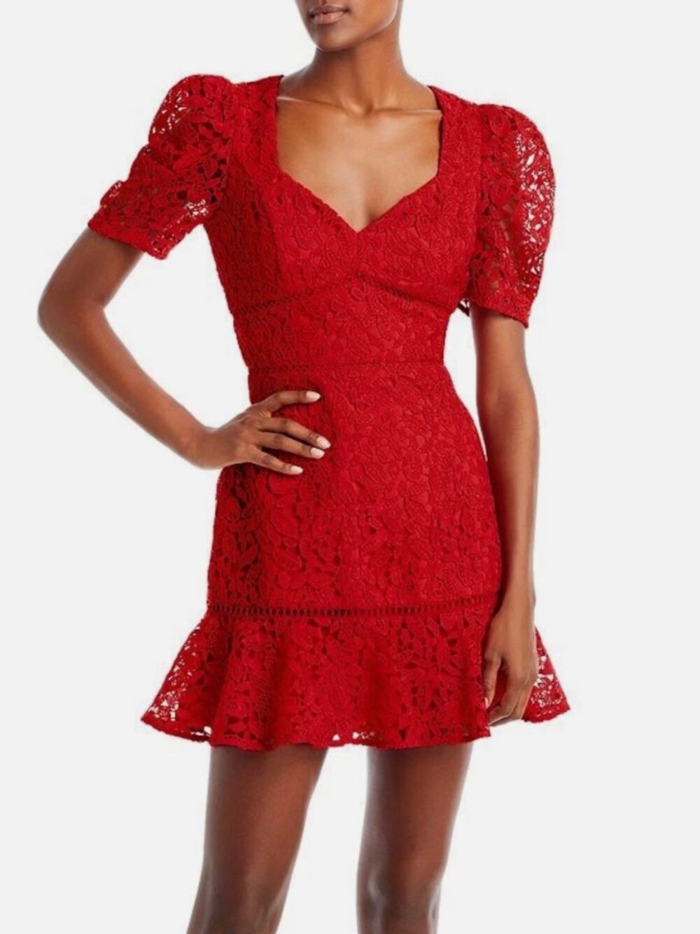 AQUA Eyelet Puff Sleeve Lace Dress